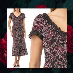 NWT JS Collections Wine Embroidered Mesh Tea Dress